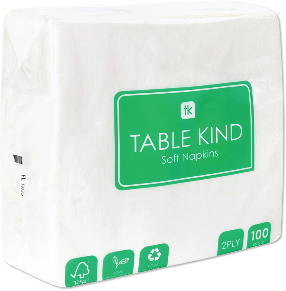 Table Kind 100 serviettes blanches douces en vrac, serviettes de haute qualité pour les fêtes, la restauration et un usage quotidien, FSC, durables et recyclables, fabriquées dans l'UE | 2 plis | 33 cm