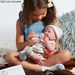 JC Toys- Lot de 3 accessoires pour poupées (biberon, tétine et hochet), rose et blanc, convient à toutes les poupées jusqu'à 50 cm, +2 ans