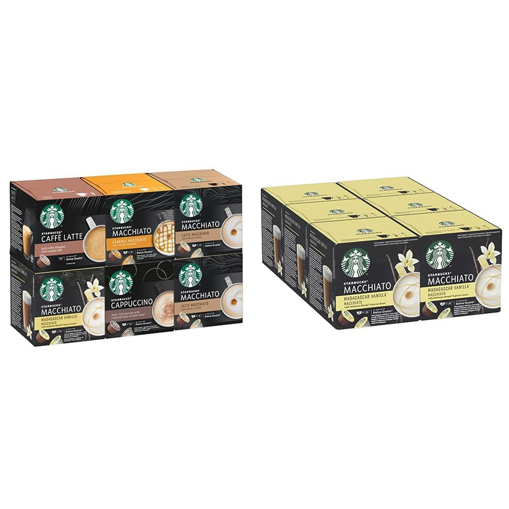 STARBUCKS Probierset, White Cup Variety Pack de Nescafé Dolce Gusto Kaffeekapseln & Vanilla Macchiato de Nescafé Dolce Gusto Kaffeekapseln 6 x 12 (72 Kapseln, 36 Portionen)