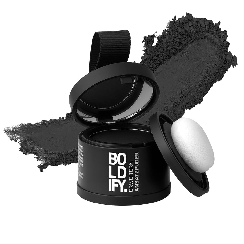 BOLDIFY Poudre de Racine 4g - Correcteur de Cheveux Épaississant pour Femmes et Hommes 48h Couverture Grise Maquillage de Cheveux Imperméable pour Dissimuler les Racines (Noir) Naty Shop Coloration Capillaire Noir 4G (1 Pack)