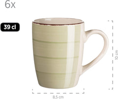 MÄSER 931490 Bel Tempo II Service de petit-déjeuner pour 6 personnes au look vintage, céramique peinte à la main, service de table 18 pièces, vert, grès