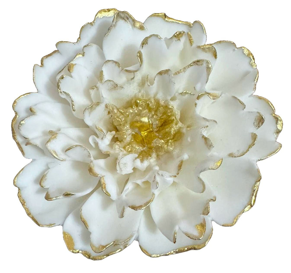 Decoratiune comestibila din zahar, Bujor alb cu auriu Decoratiuni din Pasta de Zahar Nati Shop