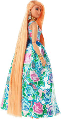 Barbie Extra Fancy, kurvige Langen erdbeerblonden Hair, zweiteiliges Outfit, Blaue Katze, rosa Handtasche, Ananas-Sonnenbrille, inkl Puppe, as Geschenk geeignet,HHN14