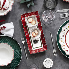 Villeroy & Boch - Set de sosuri Toy's Delight, 4 piese, Platou de servire cu boluri, Set de boluri pentru sos de Crăciun, Decorațiune de masă cu jucării, Tavă de servire, Boluri, Veselă de Crăciun, Porțelan Premium