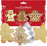 SCRAP COOKING 2093 Set de pâtisserie avec coupe-chat en acier inoxydable et gaufrier en bois adapté au contact alimentaire de Noël