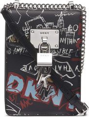 DKNY Elissa N/S sac bandoulière Sacs Femme Naty Shop Elissa Graffiti/Silver Elissa, Small, Noir Taille unique