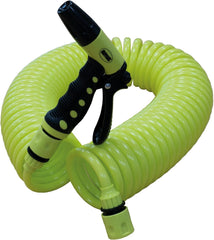 Amig - Furtun | Spiral | 15 m | Include 4 accesorii | Cu pistol de udare, adaptor pentru robinet și 2 cuplaje rapide | Cauciuc EVA | Verde fistic