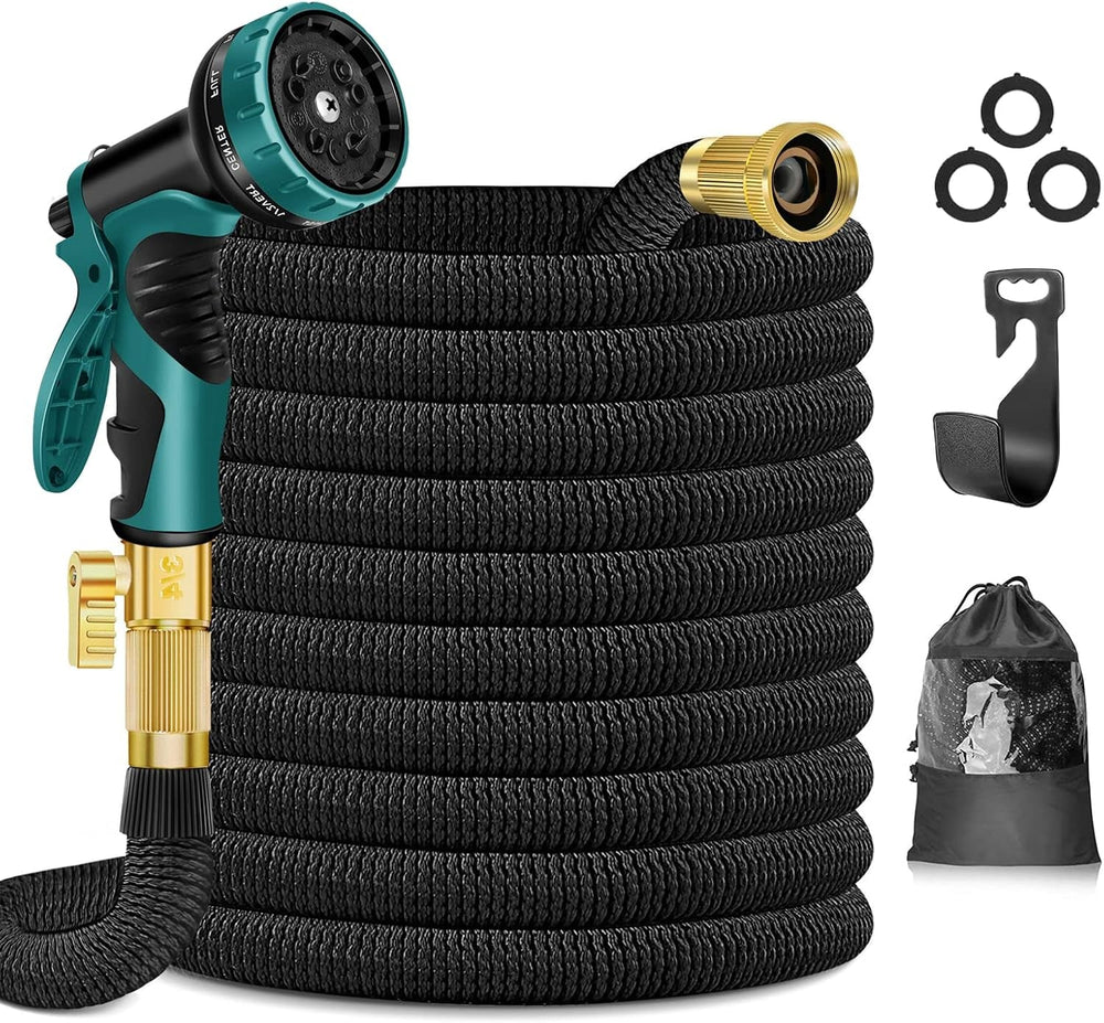 Tuyau d'arrosage 30 m Tuyau d'arrosage 10 Voies Pistolet pulvérisateur et raccords en Laiton Massif Tuyau Flexible Tuyau d'arrosage Extensible Noir 30 m