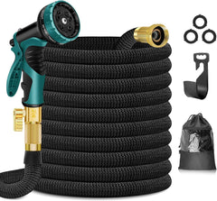 Tuyau d'arrosage 30 m Tuyau d'arrosage 10 Voies Pistolet pulvérisateur et raccords en Laiton Massif Tuyau Flexible Tuyau d'arrosage Extensible Noir 30 m
