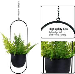 Pots de fleurs suspendus en métal 2 pièces cintre de plante géométrique ovale noir avec pots jardinière de mur et de plafond moderne intérieur extérieur 15,2 cm Pots de fleurs 2 pièces