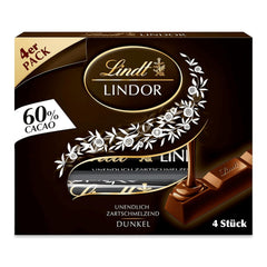 Chocolat Lindt | Sticks LINDOR 60% Cacao | 100g | 4 tablettes de chocolat fourrées au chocolat noir 60% de cacao et fondantes | Barre de chocolat