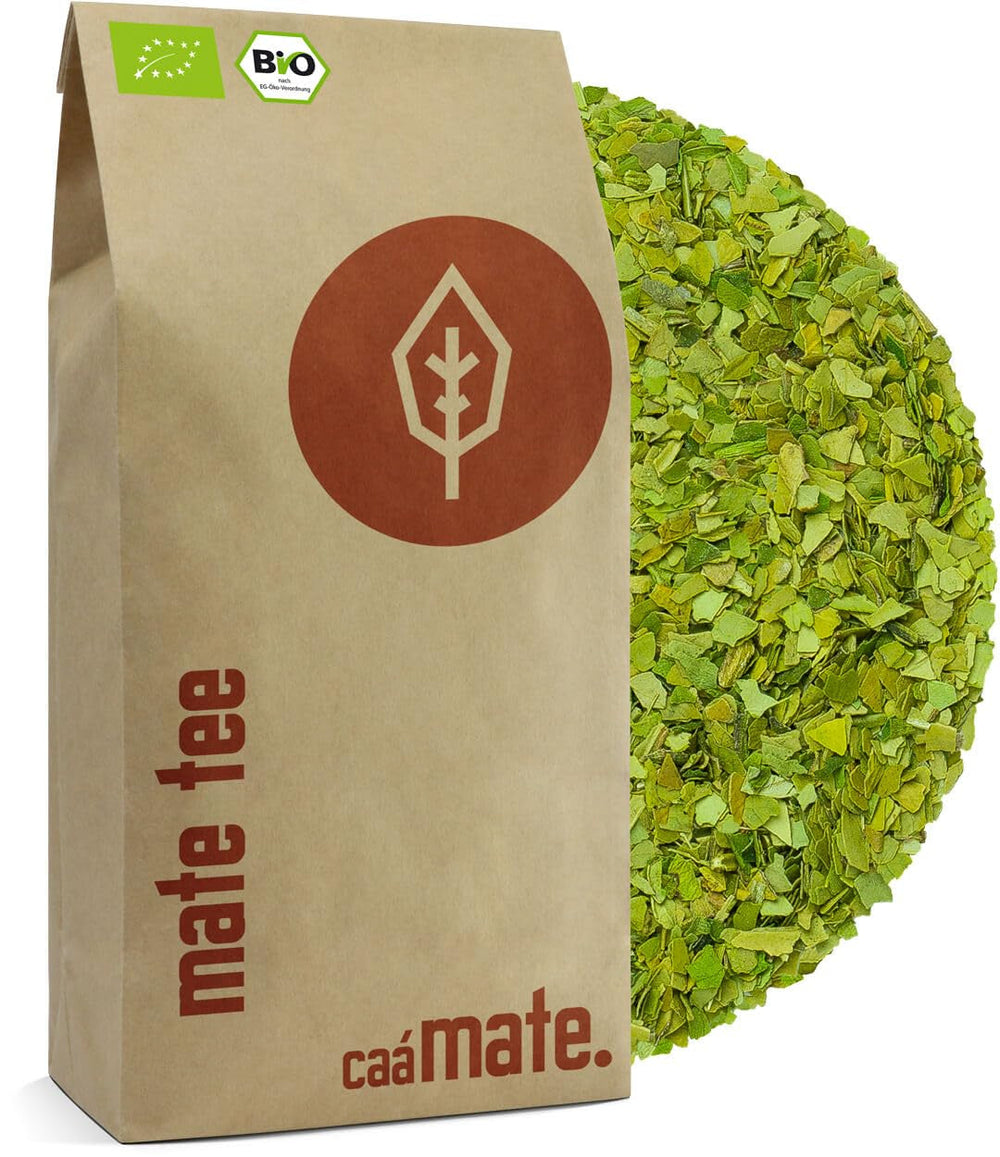 Thé Maté Bio 1 kg Feuilles de maté pures, fraîches et vertes, Yerba Mate biologique écologique et séchée à l'air contrôlée, certifiée et emballée en Allemagne