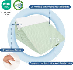 INFANZIA Oreiller compensé pour lit, oreiller d'angle, oreiller triangulaire, pliable, mousse à mémoire de forme, apnée du sommeil, reflux acide, élévation des jambes, lecture, vert