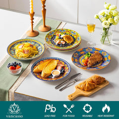 Service d'assiettes pour 6 personnes, service d'assiettes vancasso KRVI pour 6 personnes, service d'assiettes Ø 27 cm, passe au lave-vaisselle et au micro-ondes, assiettes à pâtes, assiettes à petit-déjeuner, assiettes à gâteaux