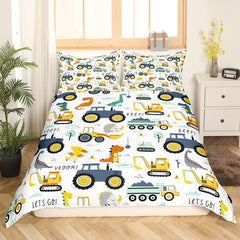 Jungen Cartoon Car Literie Set 135X200,Kinder Bau Fahrzeuge Tröster Abdeckung Für Kind Kleinkind Teens,Dinosaurier Bettbezug,Traktor Maschinerie Bagger Bettdecke Abdeckung,Lkw Autos Bettdecke Naty Shop