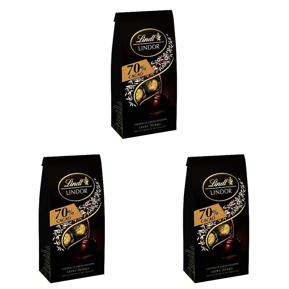 Boules de chocolat Lindor 70% de cacao extra noir | Sachet de 137g | Env. 10 boules de chocolat noir fin fourrées fondantes | Cadeau de chocolat | Cadeau chocolat