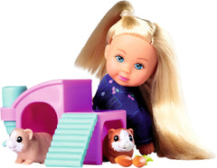 Simba Evi Love Poupée de jeu cochons d'Inde avec deux cochons d'Inde et maison, bouteille d'eau et carottes, 12 cm, à partir de 3 ans