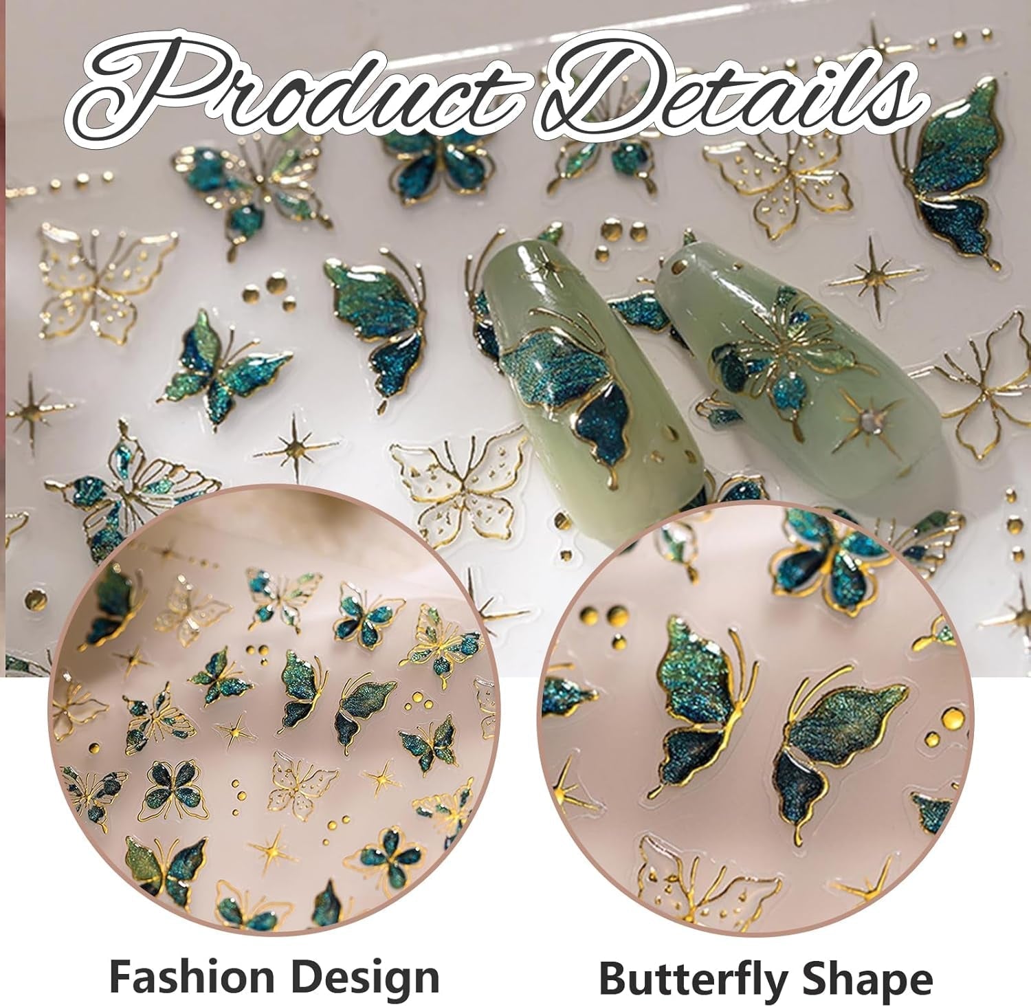 2 Blätter 5D Schmetterling Nagelsticker Selbstklebend, Nagelsticker Gold Rand, Nagel Designing Zubehör, Nail Art Stickers, Schmetterlinge Deko Nagelaufkleber, Nageltattoos