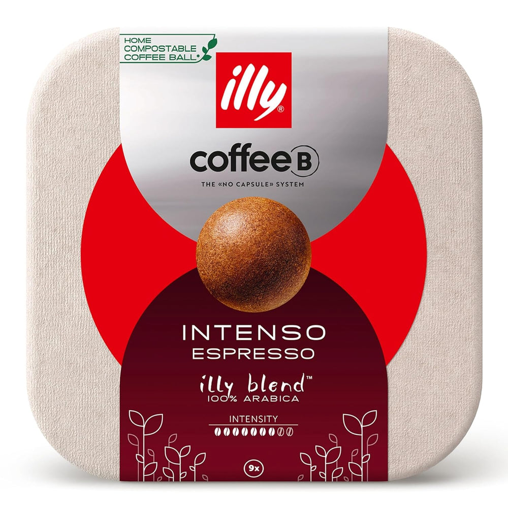 CoffeeB illy Intenso Espresso – Tasses à café compostables, 9 pièces, compatibles avec les machines CoffeeB, avec notes de Kakao, chocolats et fruits de mer