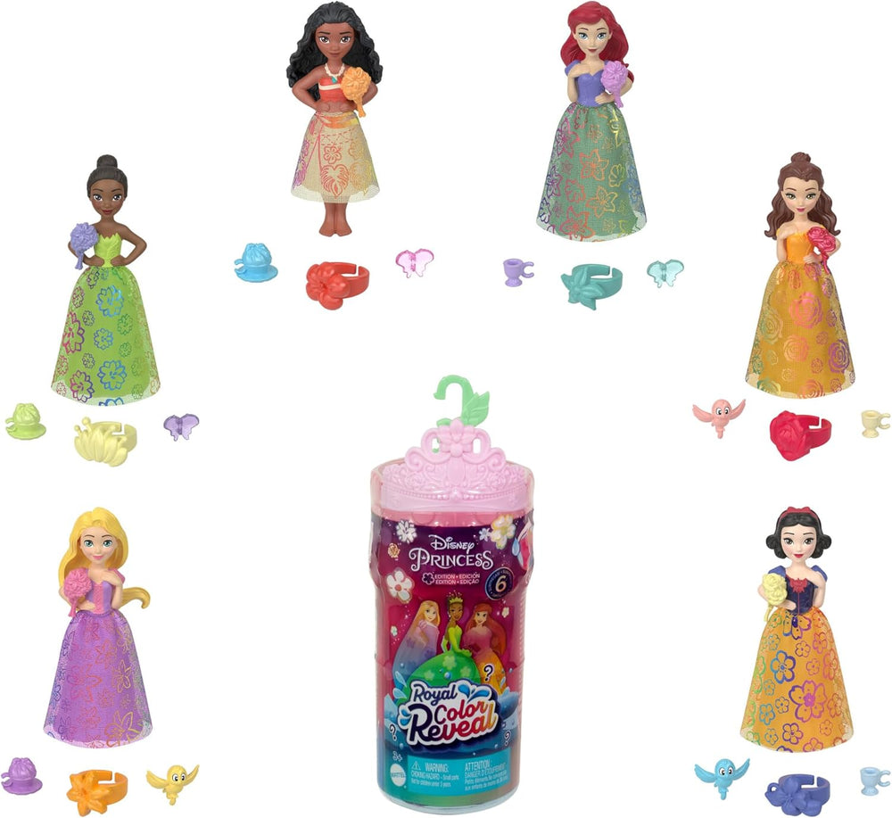 Mattel Disney Princess Royal Color Reveal Petite poupée avec 6 surprises, y compris une bague parfumée et 4 accessoires (les poupées peuvent varier), série Garden Party HRN63