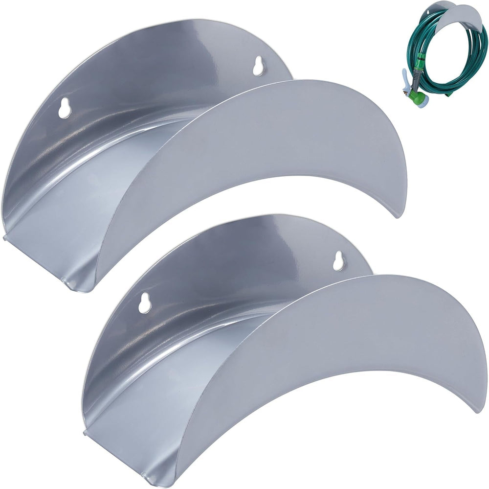 Relaxdays Support mural pour tuyau d'arrosage, lot de 2, pour tuyau de 30 m, 1/2", support pour tuyau d'arrosage en métal, gris