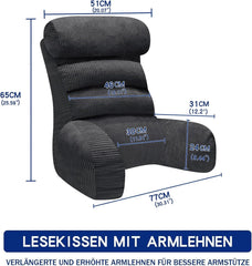 Oreiller de lecture pour lit et canapé, coussin de dossier de lit, oreiller de lecture pour adultes, confortable pour s'asseoir, lire et regarder la télévision sur le sol ou le canapé (gris foncé, 65 x 30 cm)