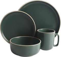 Zuma Ménagère ronde 16 pièces, assiettes, bols, tasses, couverts, service pour quatre (16 pièces), vert