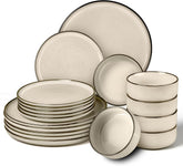 Service de table pour 6 personnes, 18 pièces en grès, service combiné, 6 assiettes plates, 6 assiettes à dessert, 6 bols à céréales, résistant aux rayures et passe au micro-ondes – Kaki Karst