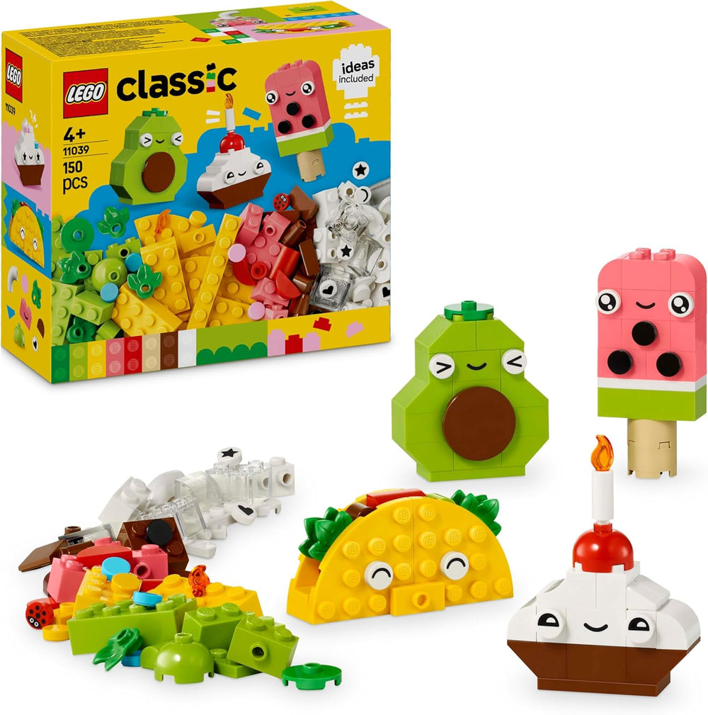 LEGO Classic Creative Snack Bauspaß, Spielzeug mit Essen für fantasievolle Rolenspiele, Bauset for Jungen and Mädchen ab 4 ans, Cupcake, Avocado, EIS am Stiel und Taco 11039