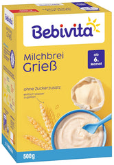 Terci de griș cu lapte (4 x 500g), hrană pentru bebeluși de la 6 luni, fără zahăr adăugat, cu minerale și vitamine valoroase, foarte sățios