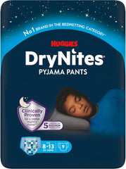 Huggies DryNites Couches mouillantes nocturnes super absorbantes pour garçons de 8 à 13 ans (30 à 48 kg) 27 couches (3 x 9 pièces)