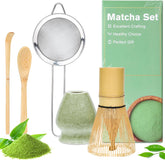 Alyvisun Service à thé matcha 5 pièces avec théière matcha et support à thé matcha, cuillère à café, cuillère à café, service à thé matcha pour les amateurs de matcha, idéal pour les débutants et les amateurs