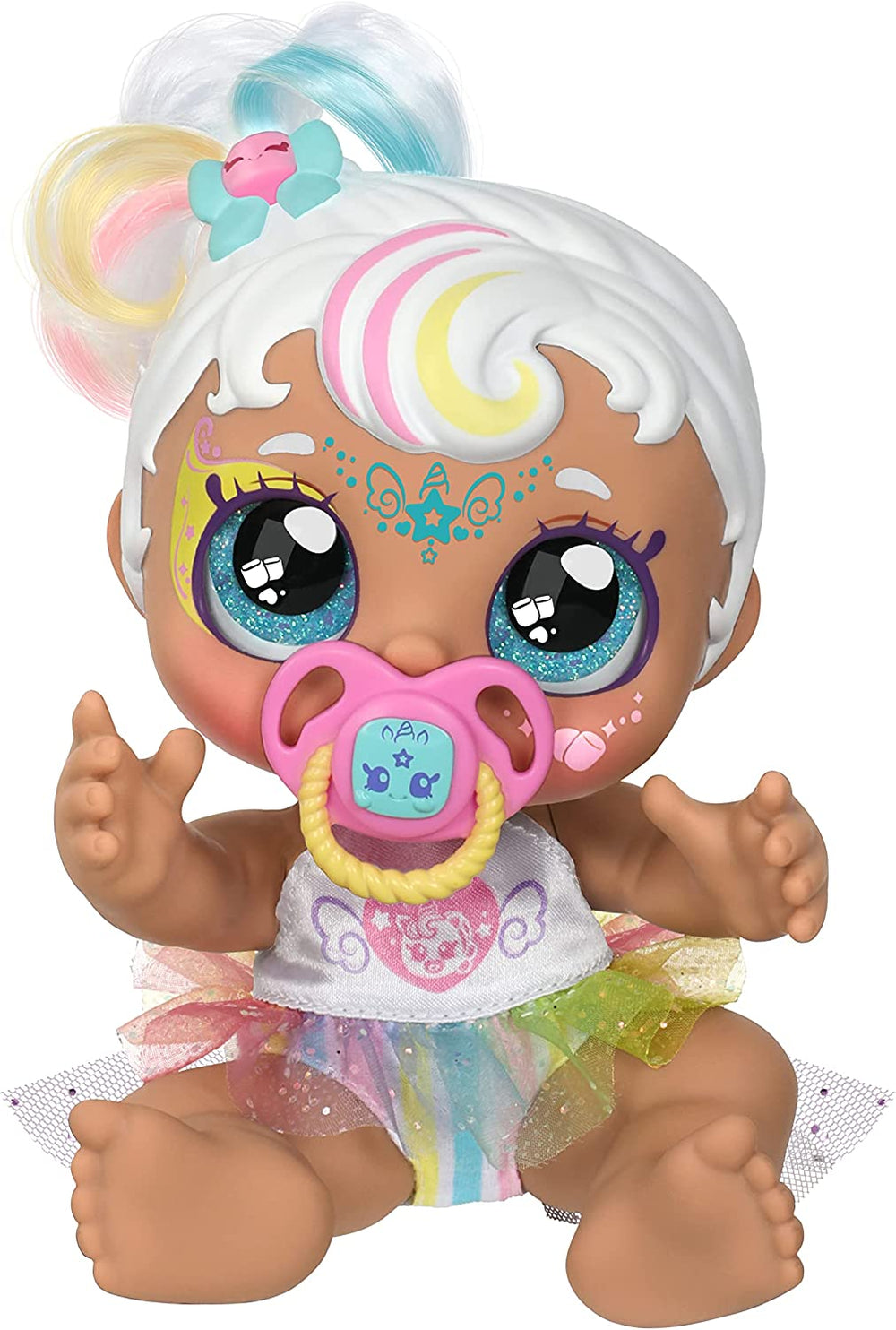Baby Sister-Puppe Mini Mello als Einhorn, 1 Chiot avec sucette Spielzeug et Zauberschwamm pour magische Gesichtsbemalung. Grande, scintillante Augen, biegsame Arme und Beine, 50275