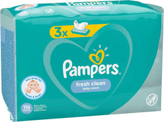 Pampers Fresh Clean Baby Wipes 81688041, 3x52 pièces, (lingettes pour bébé, sac en plastique, fille/garçon, turquoise, blanc, Allemagne, 896,7 g)