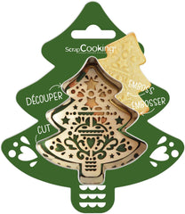 ScrapCooking - Emporte-pièces + Pochoir à Gaufrer, Bois, Bois de Sapin - Emporte-pièce de Noël en Acier Inoxydable pour Biscuits en Relief - Accessoire Outil de Cuisson Sablé - 2092
