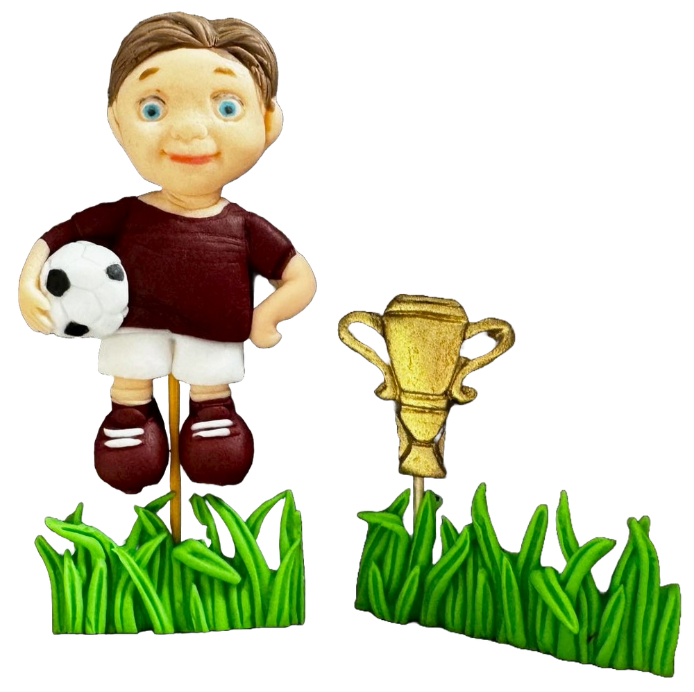 Set 4 decoratiuni comestibile din zahar, Fotbalist Decoratiuni din Pasta de Zahar Naty Shop