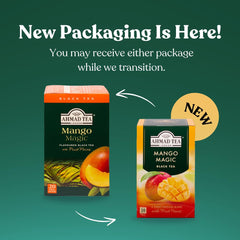 Thé Ahmad – Magie de la mangue | Thé noir aromatisé à la mangue | 20 sachets de thé de 2 g | Sachets de thé avec du ruban adhésif