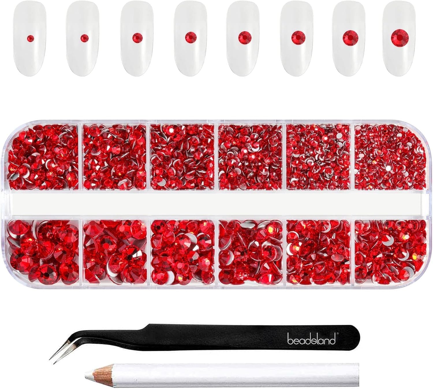 Beadsland 2500Pcs Glas Nailart Strasssteine Kristall Flatback Edelsteine Runde, Für Handwerk Gemischt 8 Größen SS4 ~ SS30 Mit Picking Pinzette Und Stift (Kristall Weiss)