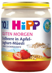 Muesli au yaourt et pommes aux fraises HiPP Organic Good Morning (6 x 160g), dès 10 mois, sans sucre ajouté, avec du calcium précieux, de la meilleure qualité biologique