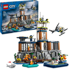 LEGO City Poste de police sur l'île-prison, jouet de police avec hélicoptère, botte et Hai, ensemble avec 7 figurines et chien, cadeau d'anniversaire pour garçons et filles à partir de 7 ans 60419