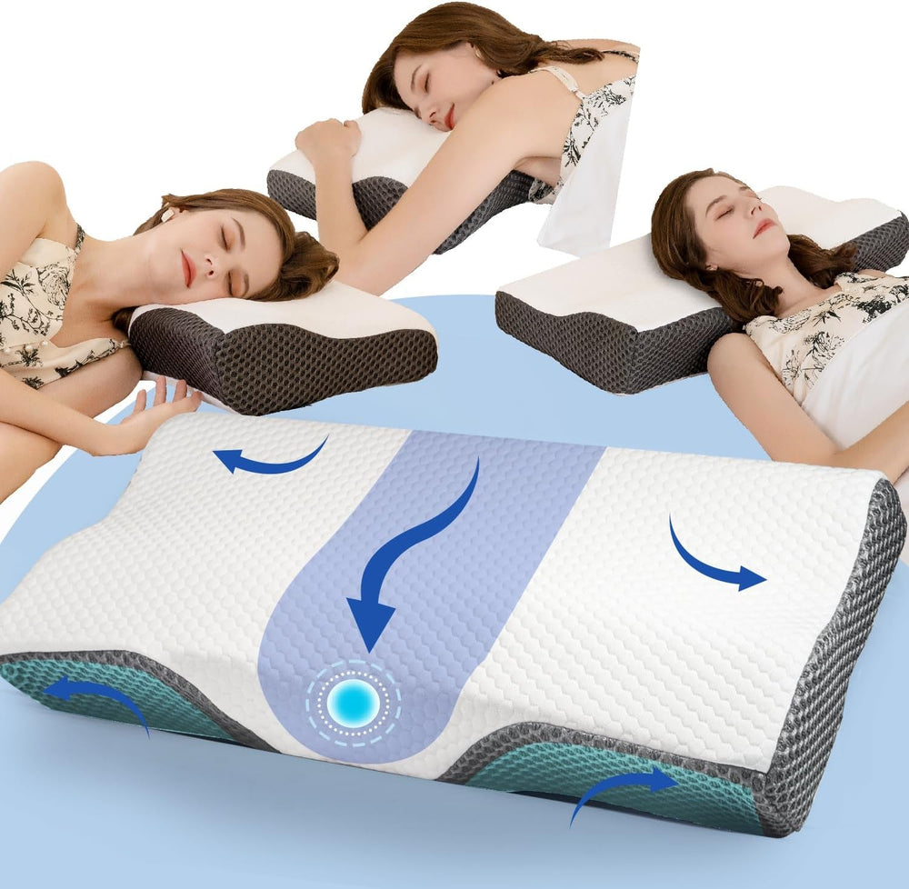 Oreiller IDEA, oreiller orthopédique ergonomique pour les douleurs cervicales, oreiller en mousse à mémoire de forme pour dormeurs sur le côté, sur le dos et sur le ventre, oreiller anti-ronflement pour hommes et femmes (62 * 34,5 * 12/8 cm) Oreillers orthopédiques cervicaux Naty Shop Titre par défaut