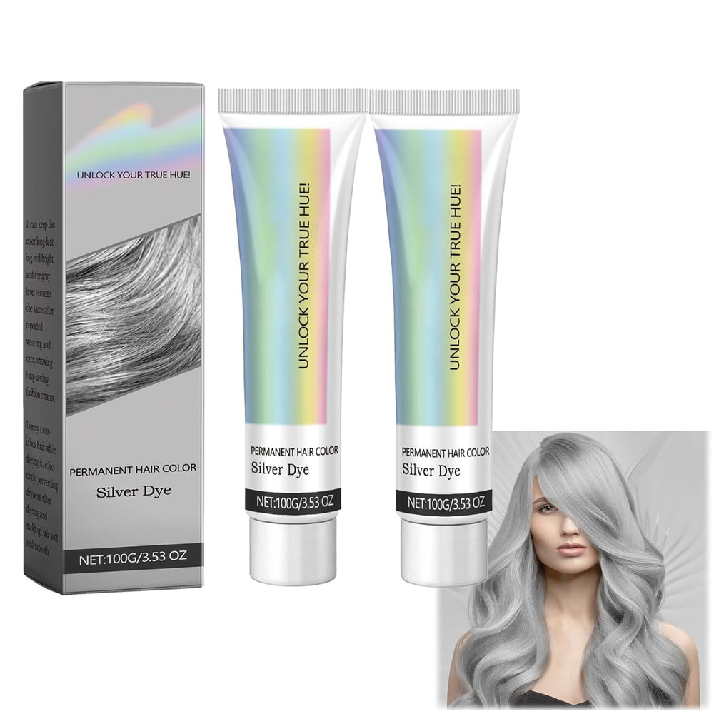 Couleur des cheveux Argent Gris Argent Crème de couleur de cheveux naturelle Crème de couleur de cheveux temporaire Crème de couleur de cheveux gris Teinture de cheveux argentée semi-permanente pour tous les types de cheveux 2 pièces Naty Shop Teinture capillaire Titre par défaut