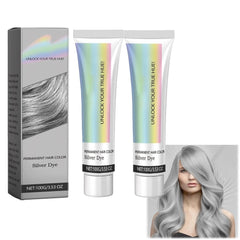 Couleur des cheveux Argent Gris Argent Crème de couleur de cheveux naturelle Crème de couleur de cheveux temporaire Crème de couleur de cheveux gris Teinture de cheveux argentée semi-permanente pour tous les types de cheveux 2 pièces Naty Shop Teinture capillaire Titre par défaut