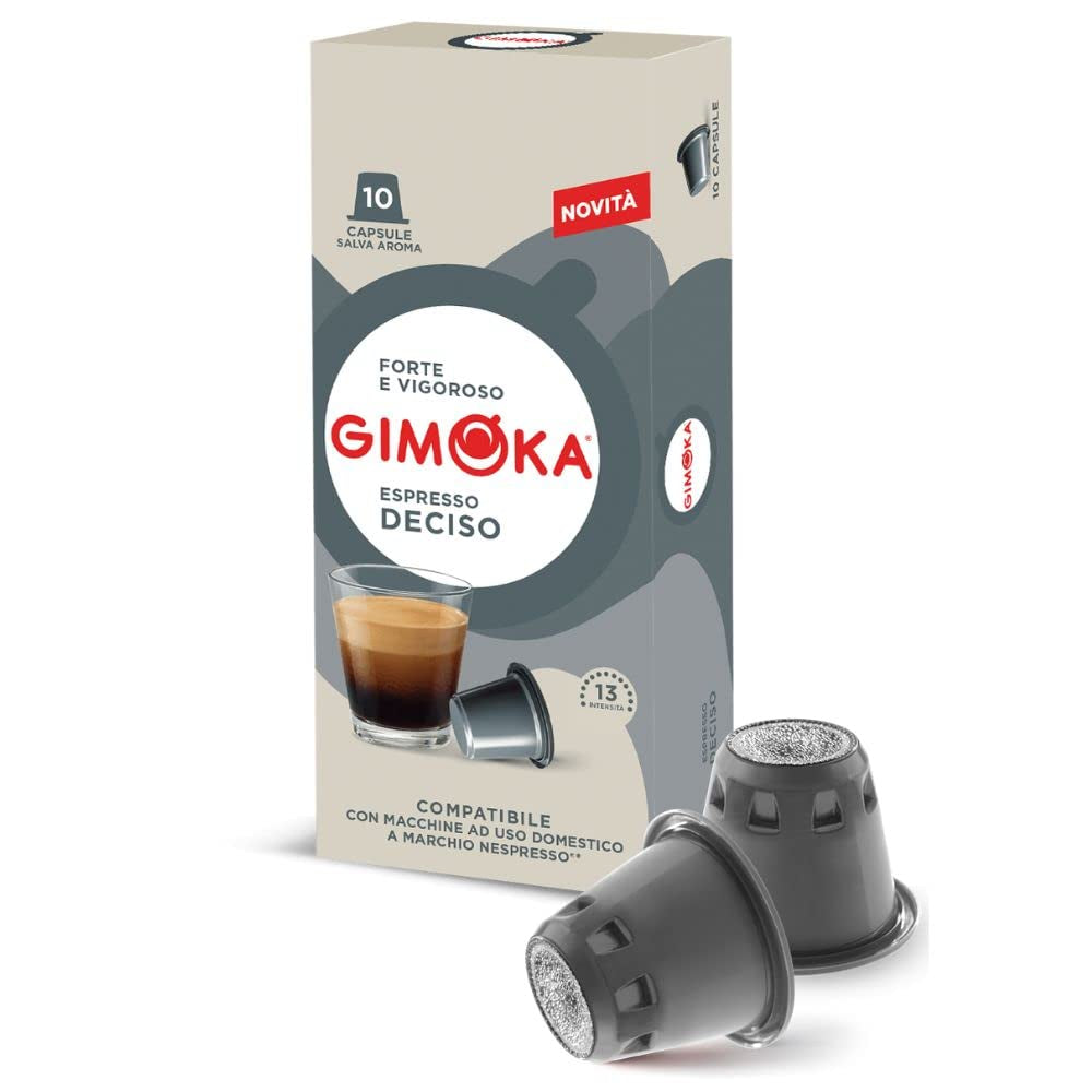 Gimoka Kaffeekapseln Espresso Deciso, Intensität 13/13-100 Kapsel - Compatible avec Nespresso* Haushalts-Espressomaschinen - 100 Stück (10 x 10 Getränke) - Hergestellt en Italien