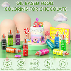 Colorant alimentaire liposoluble, 10 couleurs de colorant alimentaire à base d'huile pour la décoration de gâteaux au chocolat, ensemble de colorants alimentaires hautement concentrés pour fondant, cupcake, pâtisserie, colorant alimentaire - 6 ml chacun
