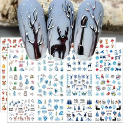 Autocolante 3D pentru unghii de Crăciun, autoadezive, cu transfer de apă, brad de Crăciun, fulg de nea, elan, pinguin, artă pentru unghii de Crăciun, design pentru unghii de iarnă, autocolante de Crăciun, accesorii pentru unghii