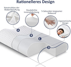 BedStory Oreiller en mousse à mémoire de forme, oreiller de soutien du cou réglable en hauteur, oreiller ergonomique, oreiller latéral pour dormeurs sur le dos et le ventre (60 x 36 x 12/10 cm)