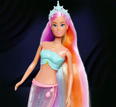 Steffi Love Magic Rainbow Mermaid, poupée sirène avec fonction de lumière arc-en-ciel magique et cheveux extra longs, 39 cm, à partir de 3 ans