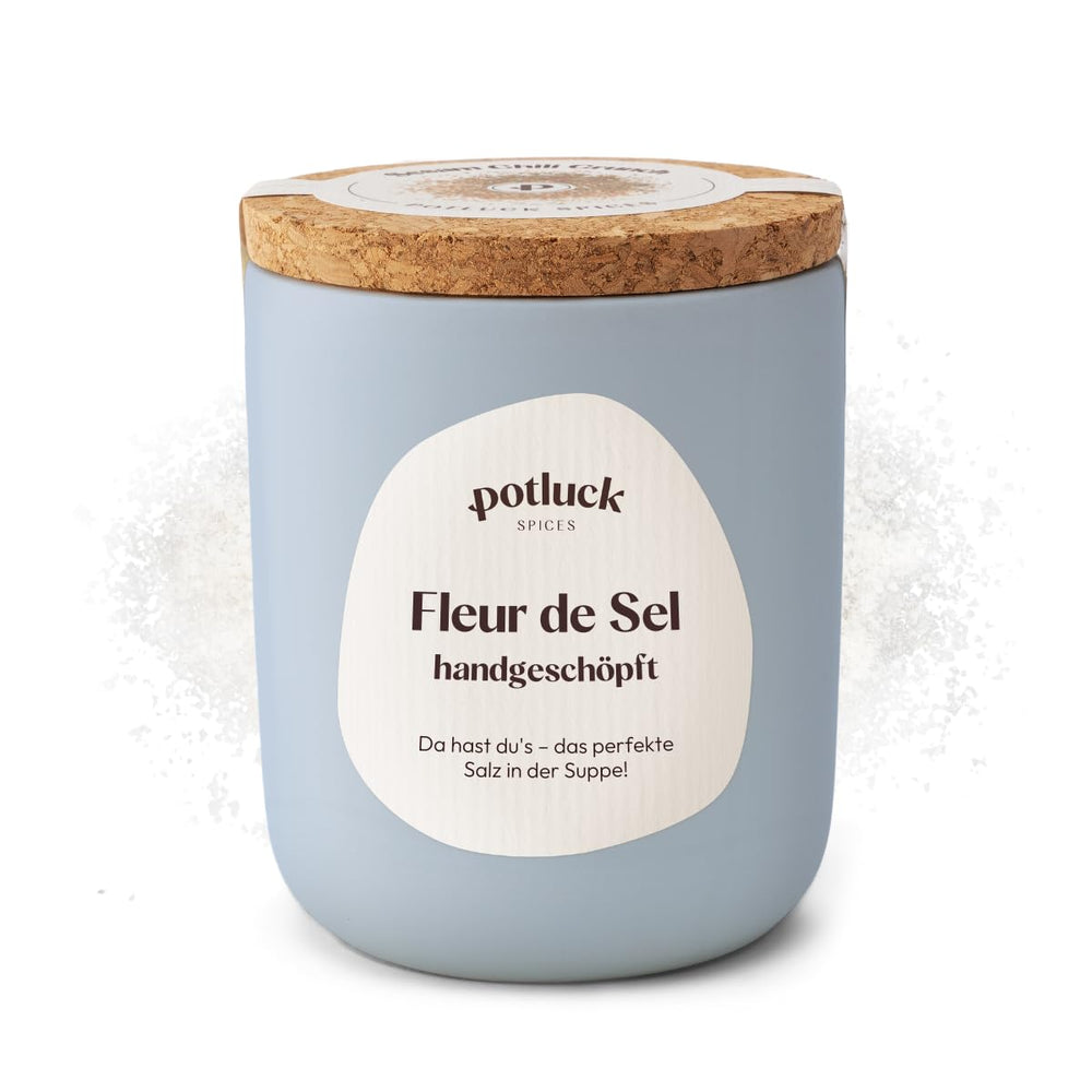 Repas-partage | Fleur de Sel handgeschöpft | Meersalz sur le dessus en céramique | 80g | Végétalien, sans gluten et avec des ingrédients naturels