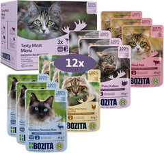 Bozita Morceaux de nourriture humide pour chats en sauce à la viande - 12 sachets x 85g Nourriture humide pour chats sans céréales ni blé - Nourriture humide pour chats adultes avec 8,5% de protéines et 4,5% de matières grasses